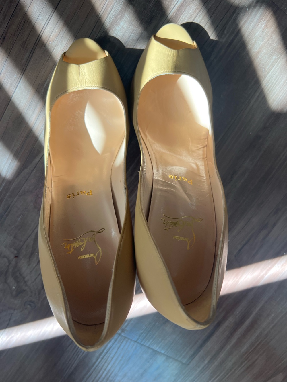 Vintage nude Christian Louboutin peep toe heels